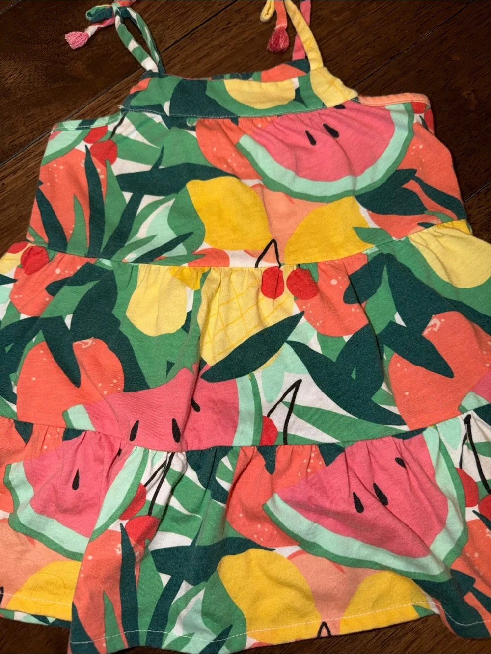 The Children's Place Tropical Fruit Tiered Sundress in Pink, Yellow & Green